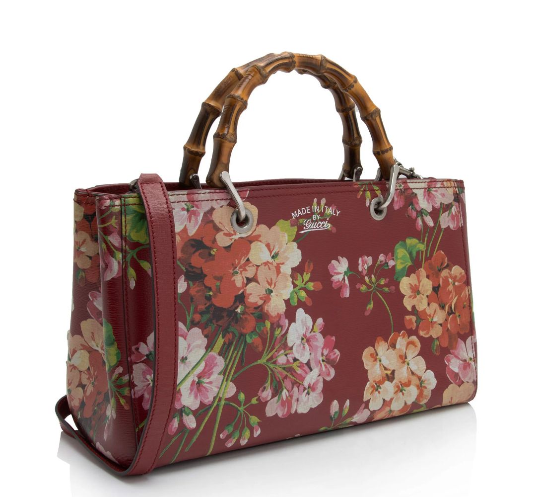 Gucci Leather Bamboo Blooms Medium Shopper Tote