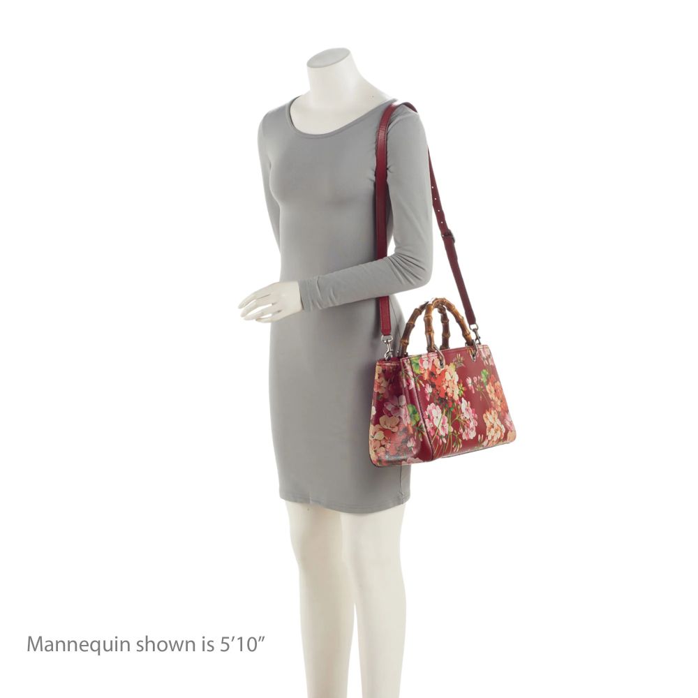 Gucci Leather Bamboo Blooms Medium Shopper Tote