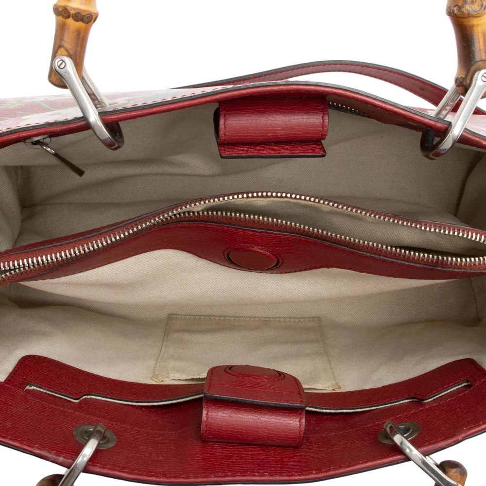 Gucci Leather Bamboo Blooms Medium Shopper Tote