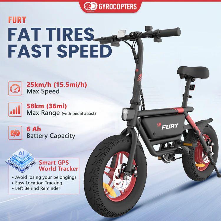 Gyrocopters Fury Electric Bike for Adults/Teens - Black