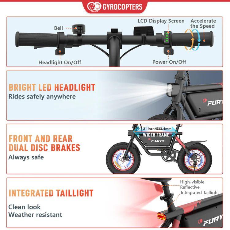 Gyrocopters Fury Electric Bike for Adults/Teens - Black