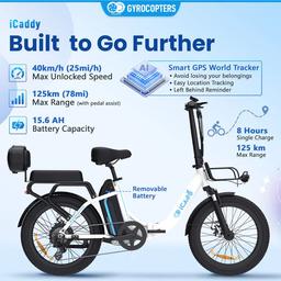 Gyrocopters iCaddy Foldable Electric Bike - White