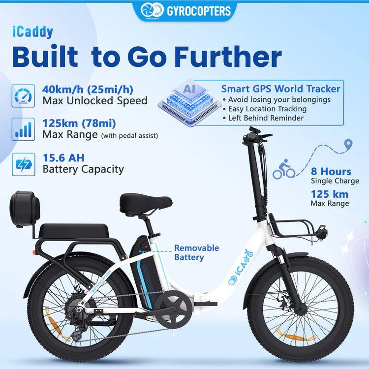 Gyrocopters iCaddy Foldable Electric Bike - White