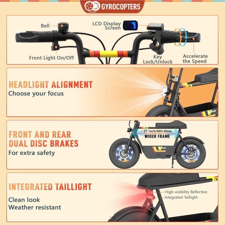 Gyrocopters Vortex Electric Scooter for Adults - Black