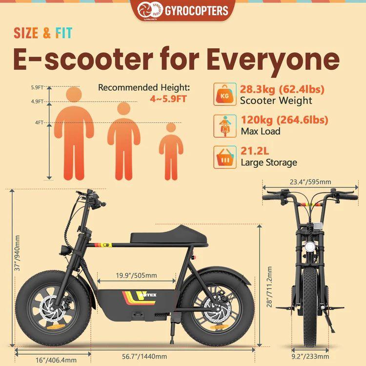 Gyrocopters Vortex Electric Scooter for Adults - Black