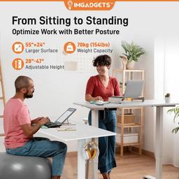 IMGadgets Standing Electric Adjustable Desk 47" x 24" - White