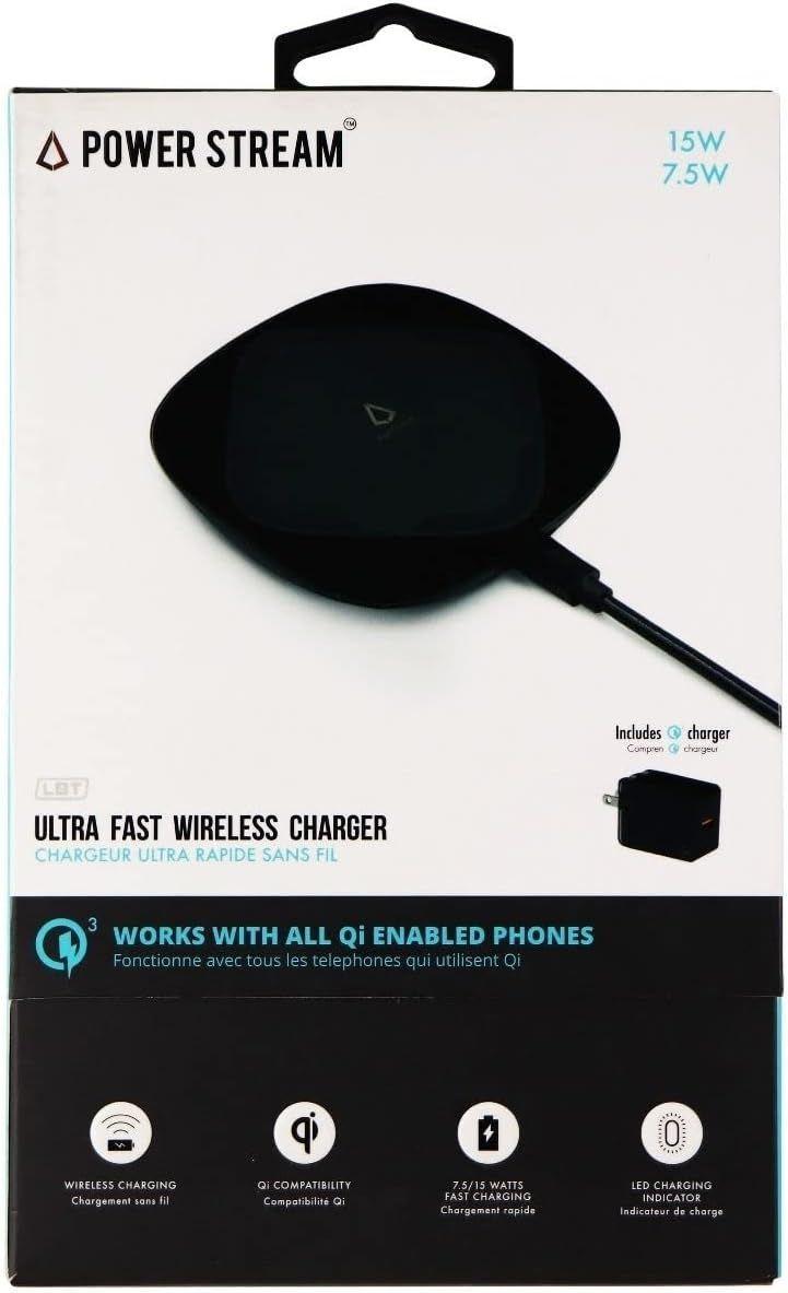 LBT 15W Wireless Charging Pad with AC Power Adapter - Black