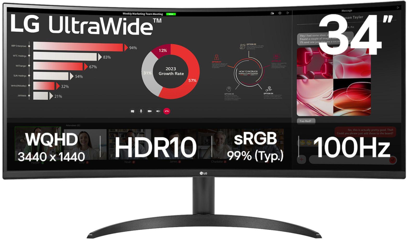 LG 34WR50QK-B Curved UltraWide QHD Monitor 34"