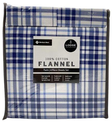 Member's Mark 100% Cotton 4pc Flannel Sheets Twin Set