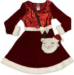 Pink & Violet Holiday Girl's Dress with Cat Purse 5T