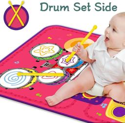 PRAGYM 2-in-1 Toddler Music Mat with Keyboard & Drum Toy