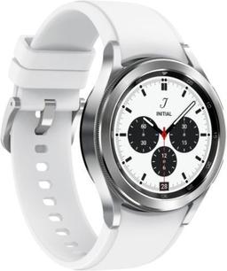 Samsung Galaxy Watch4 (Bluetooth) - 16GB - 42mm - Silver Classic (Stainless Steel) Case with White Fluoroelastomer Ridge Sports Band