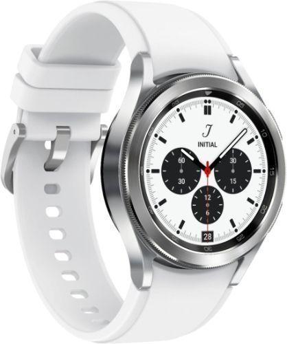 Samsung Galaxy Watch4 (Bluetooth) - 16GB - 42mm - Silver Classic (Stainless Steel) Case with White Fluoroelastomer Ridge Sports Band