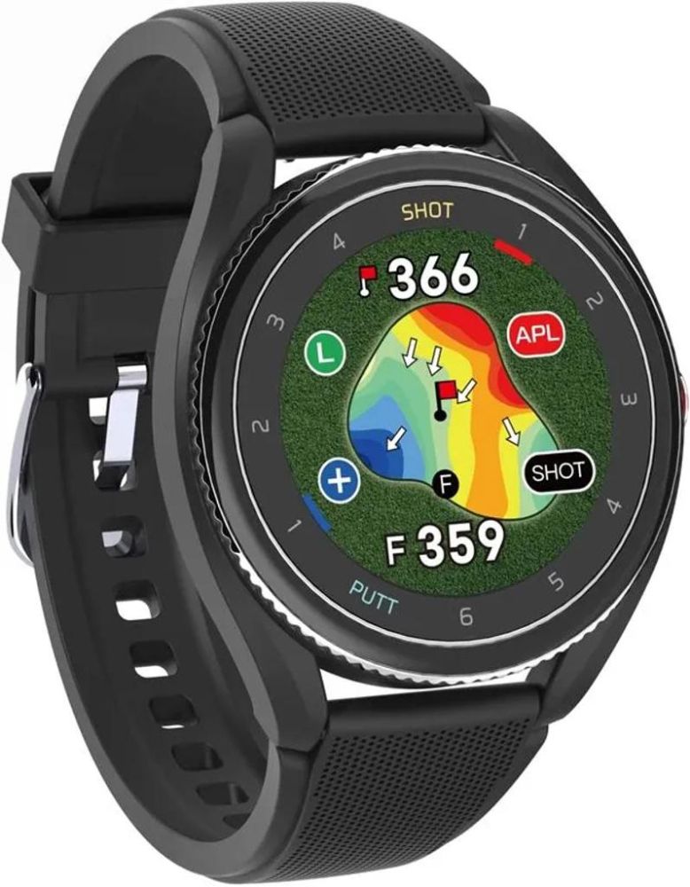 Voice Caddie T9 Golf GPS Watch - 30.4mm - Black Plastic Case with Black Silicone Silicone Band