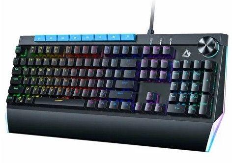 Aukey  KMG17 Mechanical Wired Keyboard Blue Switches 104key with Volume Control Button - Black - Premium