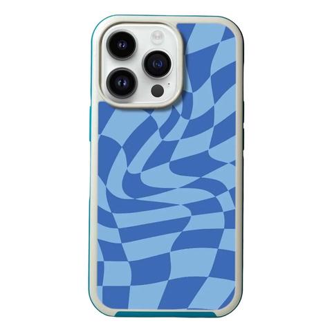 Caseco  MagSafe iPhone 14 Pro Max Blue Swirl Checkerboard Print Case - Blue - Brand New