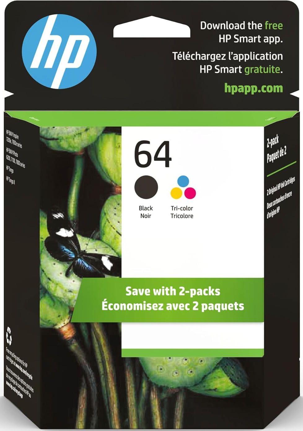 HP 64 Black/Tri-color Original Ink Cartridges X4D92AN (2-Pack)