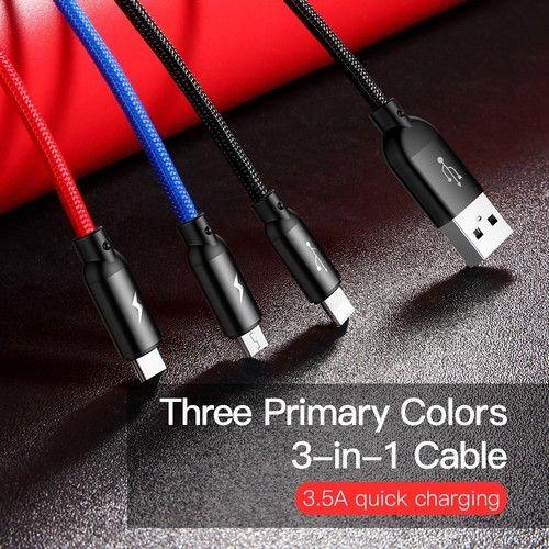 Refurbished Baseus Phone Cable Three Primary Colors 3 in 1 For Iphone Micro USB Type C - Reebelo Canada