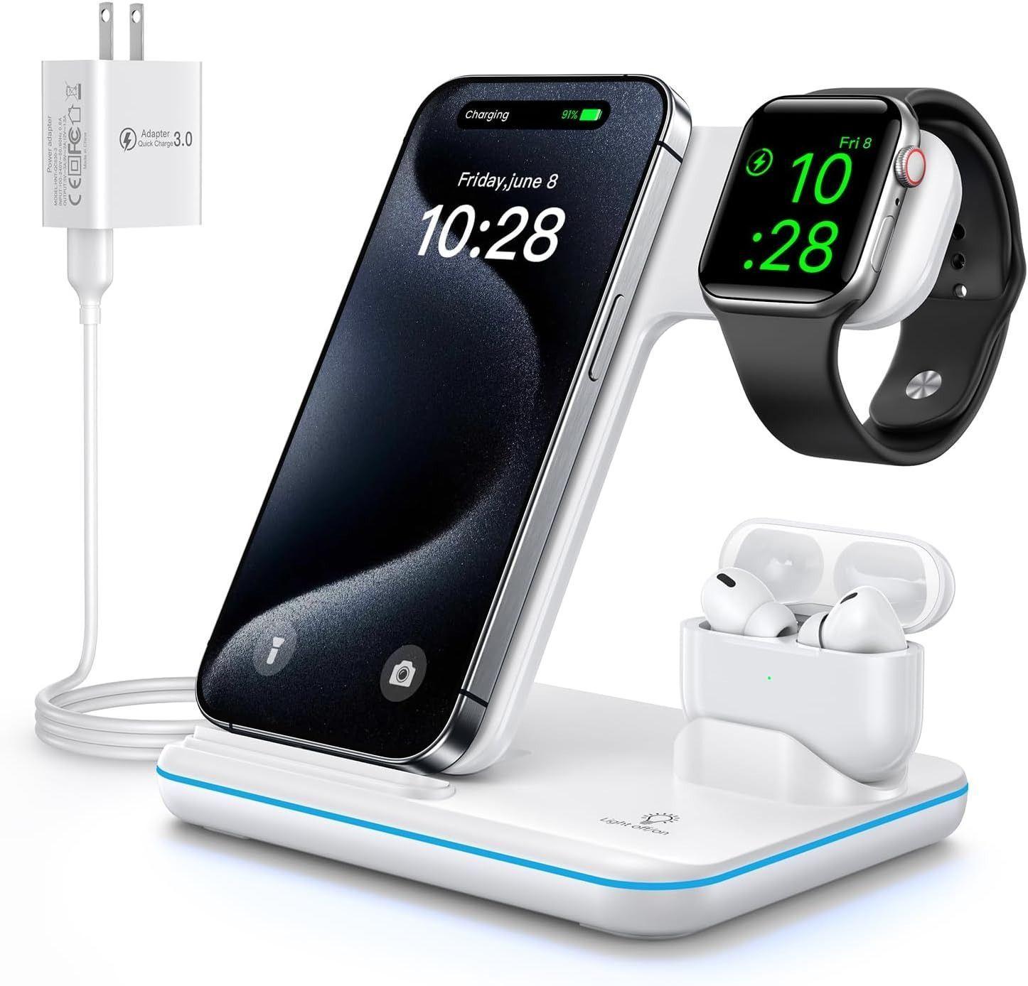 Refurbished WAITIEE Wireless Charger 3-in-1 15W Fast Charging Station - Reebelo Canada