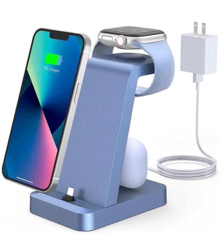 Refurbished Woruda Charger Station 3-in-1 Fast Wireless Charging Dock Stand for iPhone Multiple Devices - Reebelo Canada