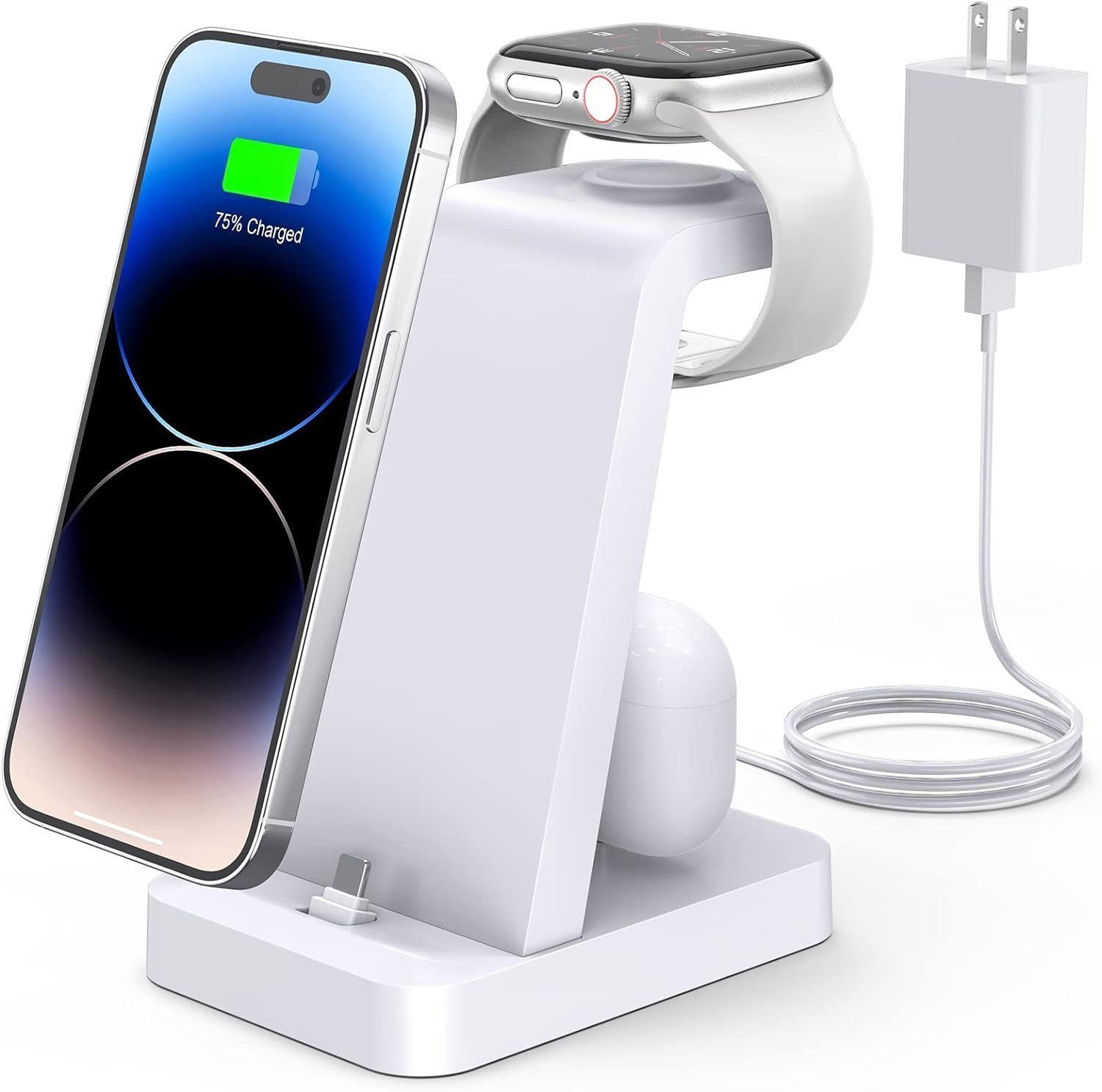 Refurbished Woruda Charger Station 3-in-1 Fast Wireless Charging Dock Stand for iPhone Multiple Devices - Reebelo Canada